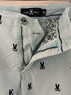 Psycho Bunny Men's Seaside Blue Cramlington Embroidered All Over Bunny Shorts 34